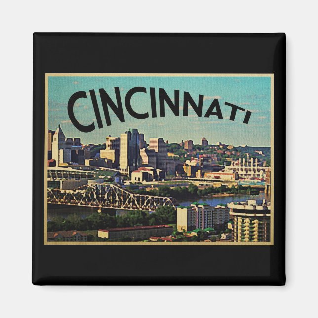 Íman Vintage Cincinnati Skyline (Frente)