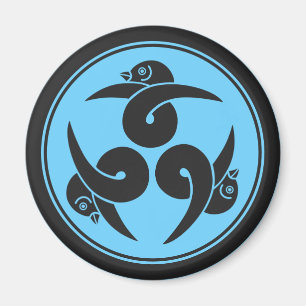 Íman Vintage Cinza Azul Três Gansos Japão Mon Oriental