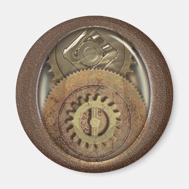 Íman Vintage Cogs Steampunk Round (Frente)