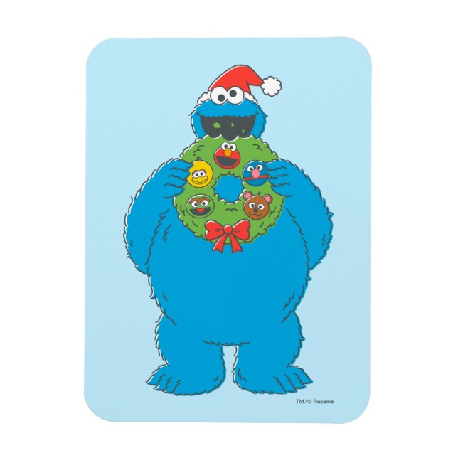 Íman Vintage Cookie Monster Wreath de Natal (Vertical)