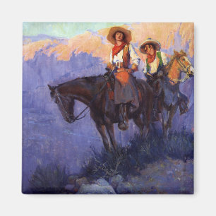 Íman Vintage Cowboys, Man and Woman on Horses, Anderson