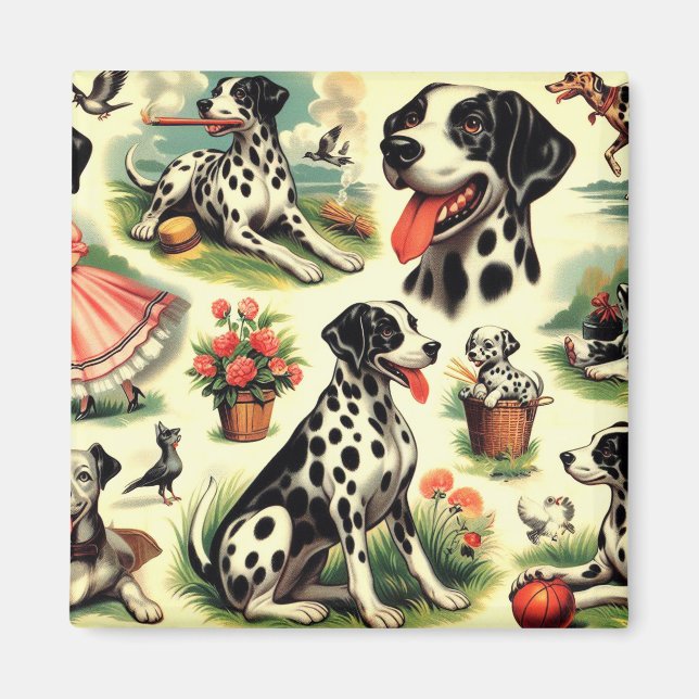 Íman Vintage Cute Dalmatian Seamless (Frente)