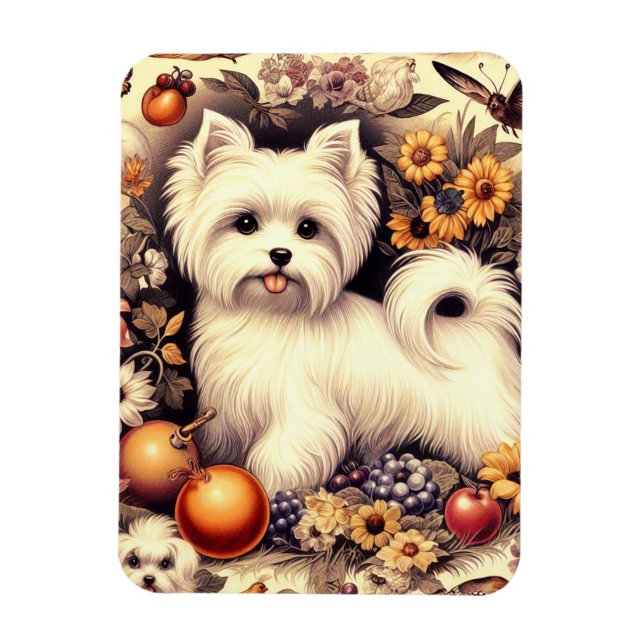 Íman Vintage Cute Maltês (Vertical)