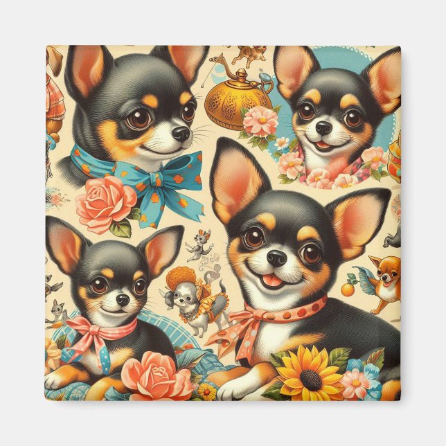 Íman Vintage Cute Seamless Chihuahua (Frente)