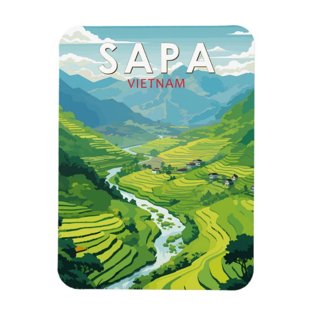 Íman Vintage da Viagem de Arte do Vietnã Sapa (Vertical)