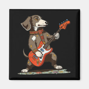 Íman Vintage Dachshund Weenie Jogando Violão Engraçado