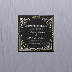 Íman Vintage Deco Art Elegant Black White Gold Wedding