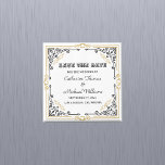 Íman Vintage Deco Art Legant Black White Casamento Dour<br><div class="desc">Esse estilo design desenhar inspira-se no movimento Art Deco do 1920 e dos anos 1930, caracterizado por formas geométricas, sotaques dourados, formas pretas e brancas e fontes elegantes. Um tema de casamento preto e branco é uma escolha clássica e eterno. Combina elegância e simplicidade, criando uma atmosfera sofisticada. O contraste...</div>