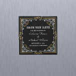 Íman Vintage Deco Art Legant Black White Casamento Dour<br><div class="desc">Esse estilo design desenhar inspira-se no movimento Art Deco do 1920 e dos anos 1930, caracterizado por formas geométricas, sotaques dourados, formas pretas e brancas e fontes elegantes. Um tema de casamento preto e branco é uma escolha clássica e eterno. Combina elegância e simplicidade, criando uma atmosfera sofisticada. O contraste...</div>