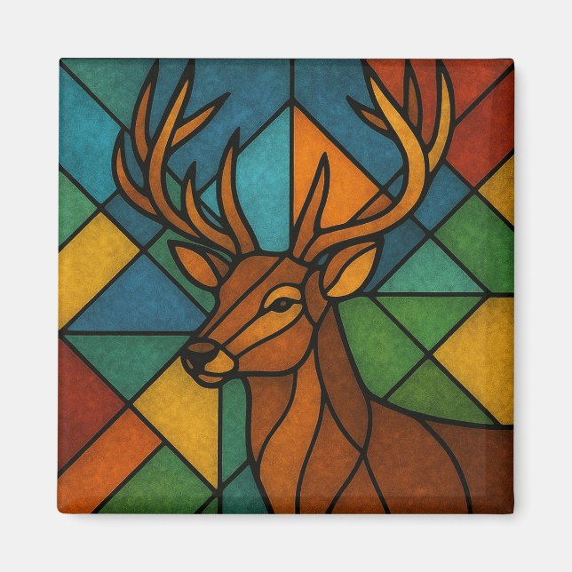 Íman Vintage Deer Tiffany Style Stained Glass Design (Frente)
