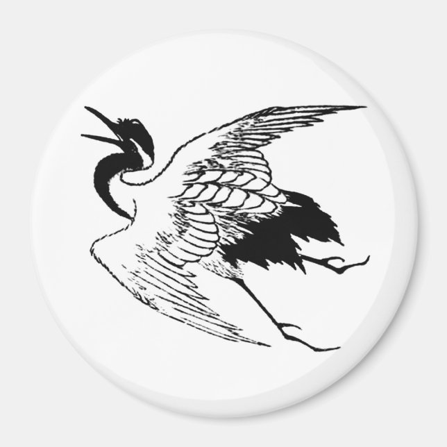 Íman Vintage - Desenho japonês de uma grua (Frente)