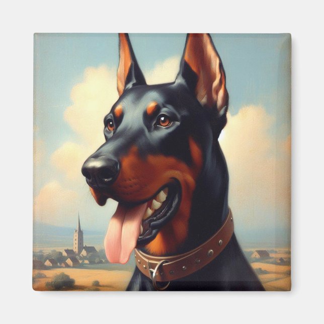 Íman Vintage Doberman Painting (Frente)