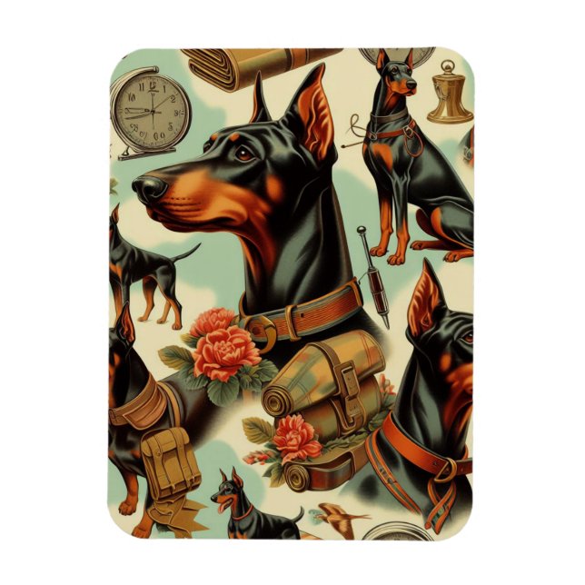 Íman Vintage Doberman Seamless Painting (Vertical)