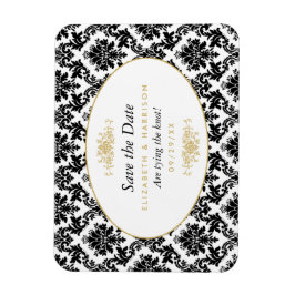 Íman Vintage Dourado, Black & White Damask Save Date (D