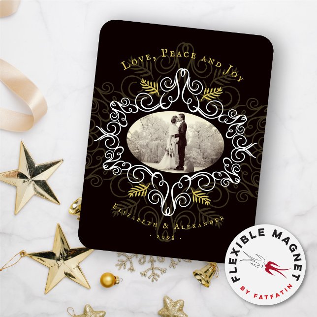 Íman Vintage Dourado Deco Festivo Foliage Foto Feriada (Criador carregado)