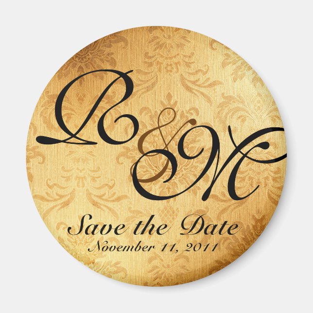 Íman Vintage Dourado Wedding Save the Date (Frente)