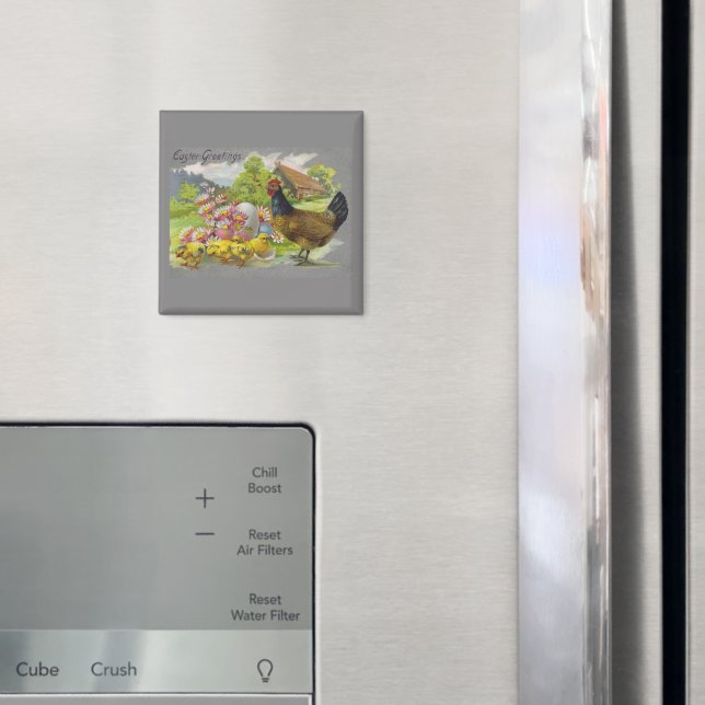 Íman Vintage Easter Chicks & Rooster Gray Design (In Situ (Fridge))