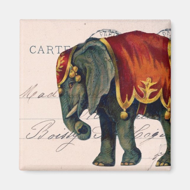 Íman Vintage Elephant Postcard Digital Art (Frente)