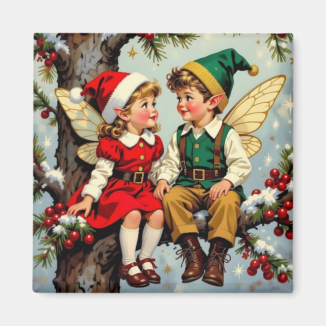Íman Vintage Elven Fairy Children Christmas  (Frente)
