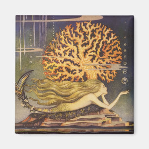 Íman Vintage Fairy Tale, Pequena Sereia no Oceano Coral