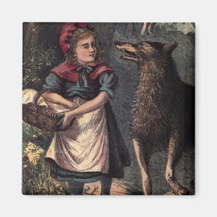 Íman Vintage Fairytale Red Riding Hood Conhece O Lobo