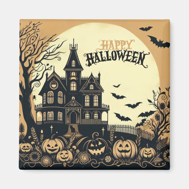 Íman Vintage feliz arte de Halloween (Frente)