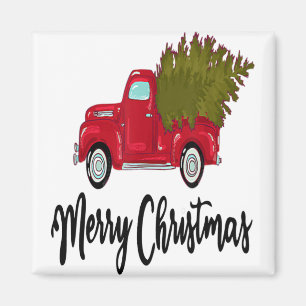 Íman Vintage Feliz Caminhão Vermelho De Natal Com Uma Á