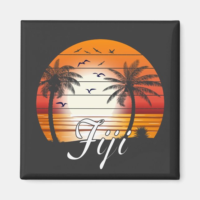 Íman Vintage Fiji Palm Trees Summer Beach (Frente)
