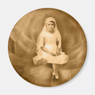 Íman Vintage First CommunGirl, Dress, Veil, Rosa