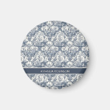 Vintage floral damask Blue toile de jouy monograma