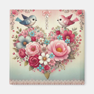 Íman Vintage floral/Dia de os namorados ave/coração