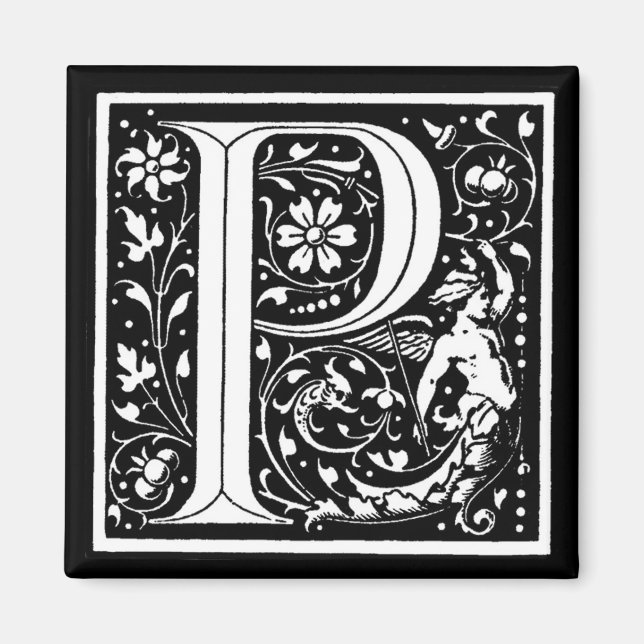 Íman Vintage Floral Monograma "P" - Magnet (Frente)