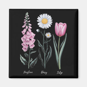 Íman Vintage Floral Plant Foxglove Daisy Tulip Flower G