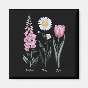 Íman Vintage Floral Plant Foxglove Daisy Tulip Flower G