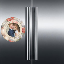 Íman Vintage Floral Primeira Foto de Natal Casada