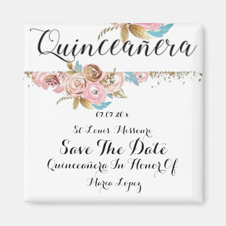 Íman Vintage Floral Quinceanera Imã salve a data
