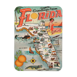 Íman Vintage Florida mapeia Saudações da Flórida