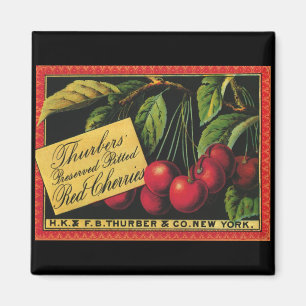 Íman Vintage Fruta Crate Label Art, Thurber Cherries