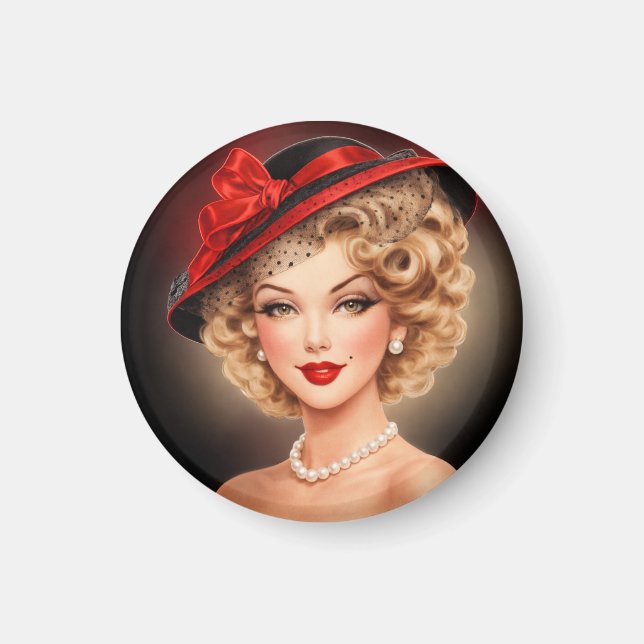 Íman  Vintage Glam Pin-Up Lady Magnet (Frente)