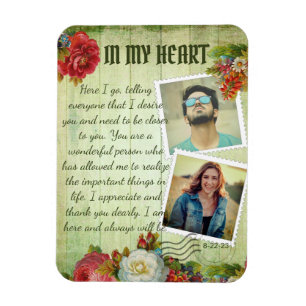 Íman Vintage Green Wooden Floral Romântico Carta de Amo