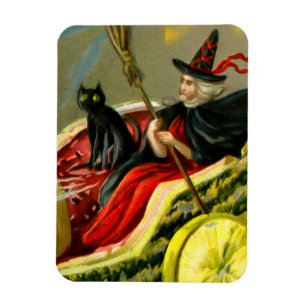 Íman Vintage Halloween Black Cat and Witness