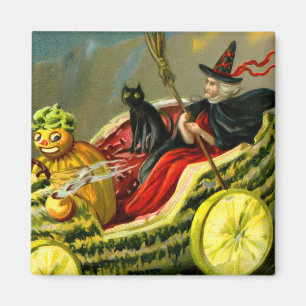 Íman Vintage Halloween Black Cat and Witness