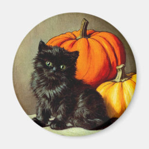 Íman Vintage Halloween Black Cat e Pumpkins