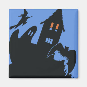 Íman Vintage Halloween, Casa Assustada e Bruxa