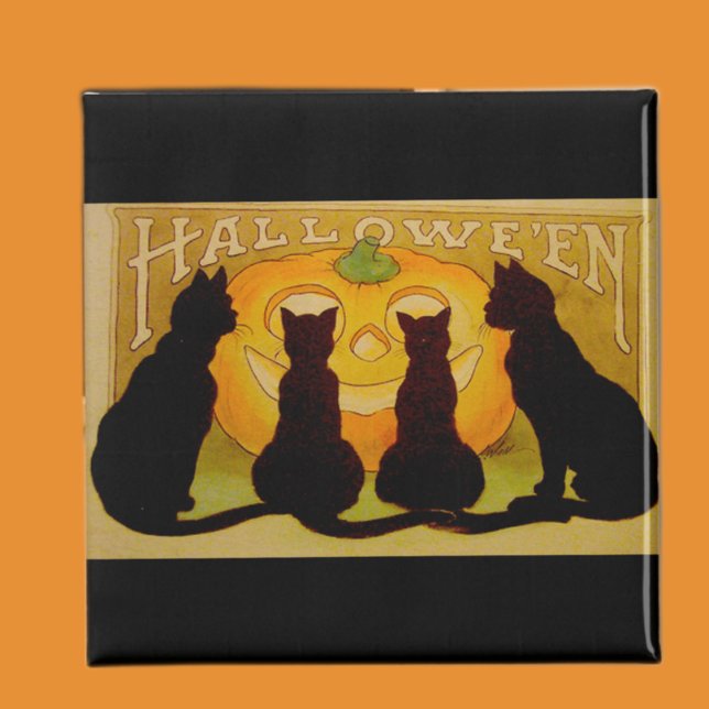 Íman Vintage Halloween Cats e Jack O'Lantern (Criador carregado)