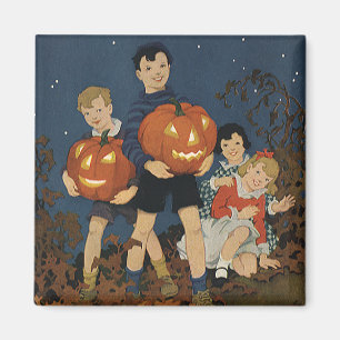 Íman Vintage Halloween, Crianças segurando Pumpkins