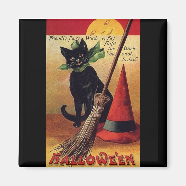 Íman Vintage Halloween de Ellen Clapsaddle, Gato Negro (Frente)