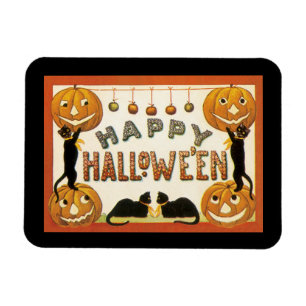 Íman Vintage Halloween, Gatos Negros com Jackolanteras