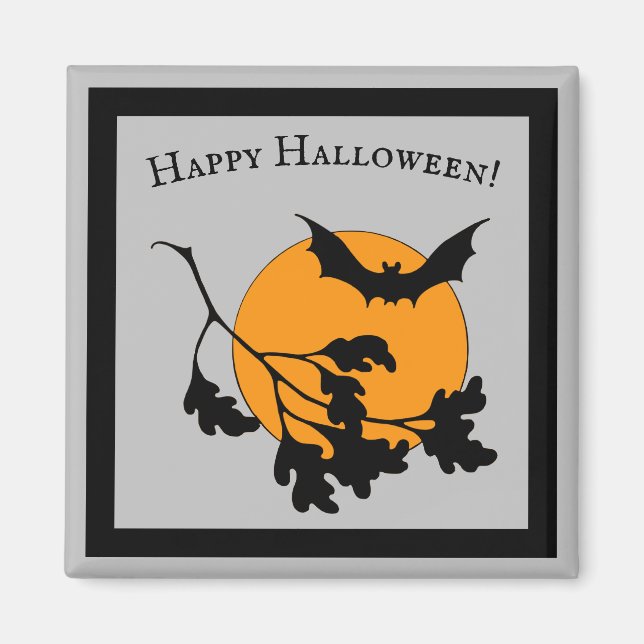 Íman Vintage Halloween Orange Moon Flying Bats (Frente)