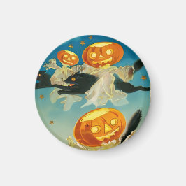 Íman Vintage Halloween Pumpkin Fantasmas e Gatos Negros